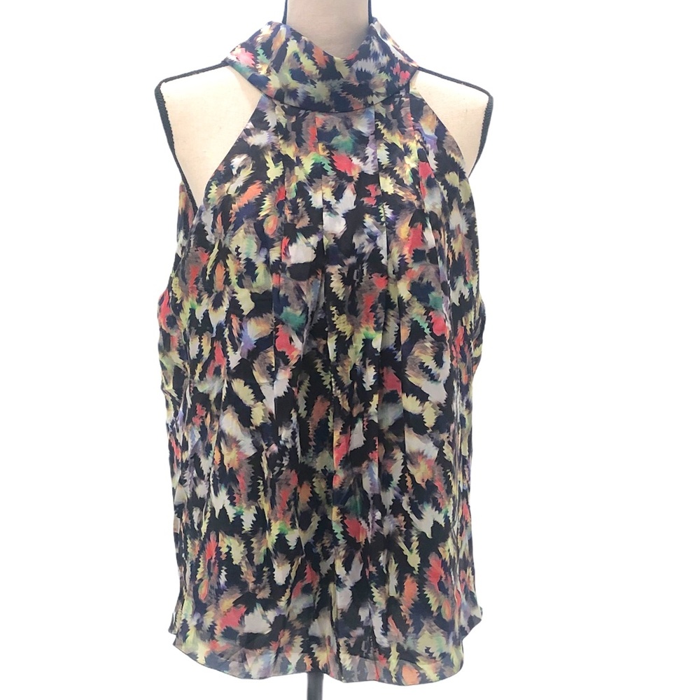 EMPORIO ARMANI MULTI COLOR SILK HIGH NECK SLEEVELESS TUNIC BLOUSE SIZE 42